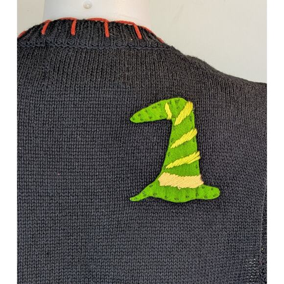 Tiara Vintage Halloween Sweater Vest Large Black Orange Green Pumpkins Cats - Picture 11 of 13